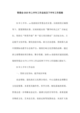 管委会2025年上半年工作总结及下半年工作思路