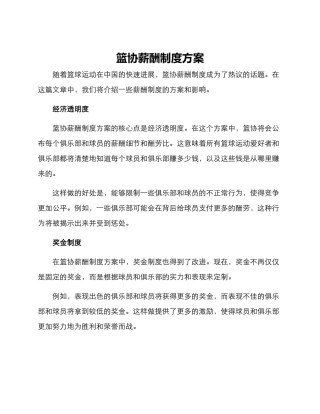篮协薪酬制度方案