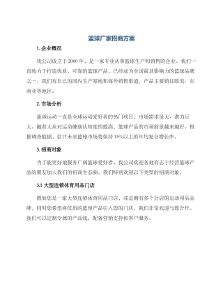 篮球厂家招商方案