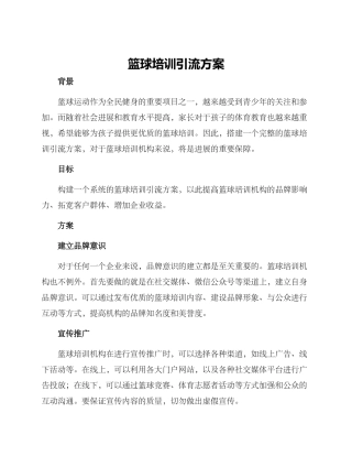 篮球培训引流方案