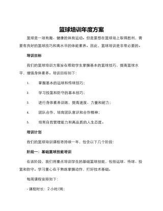 篮球培训年度方案