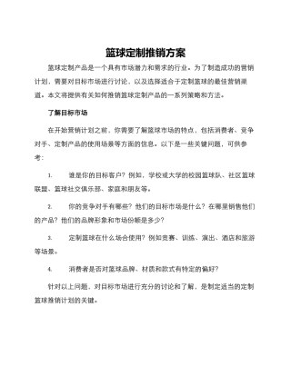 篮球定制推销方案