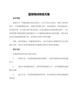篮球培训项目方案
