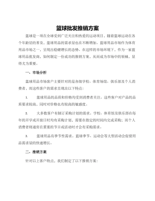 篮球批发推销方案