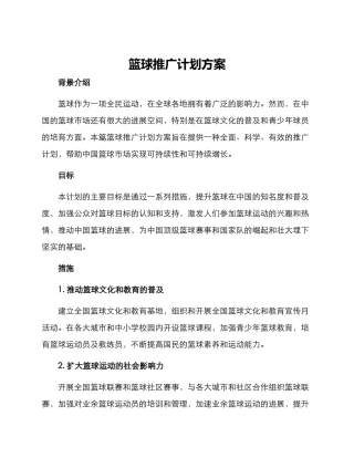 篮球推广计划方案