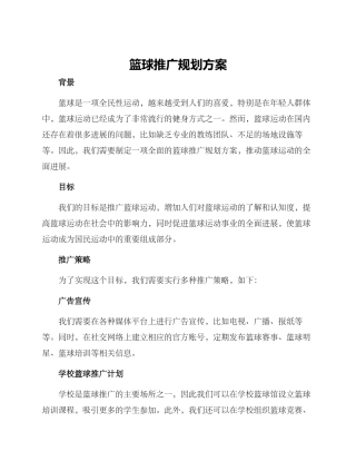 篮球推广规划方案