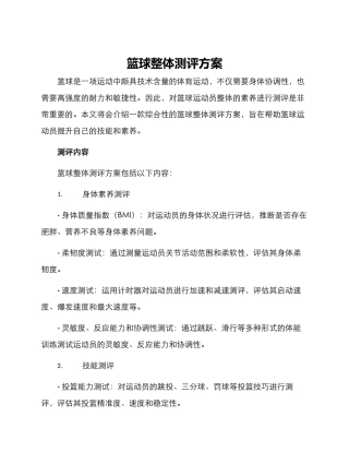 篮球整体测评方案
