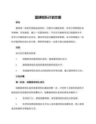 篮球校队计划方案
