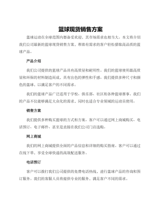 篮球现货销售方案