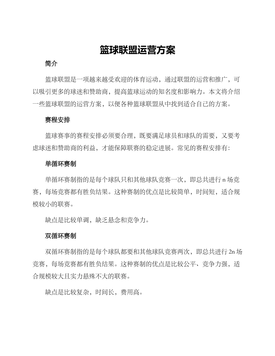 篮球联盟运营方案_第1页