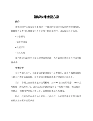 篮球软件运营方案