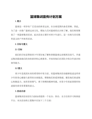 篮球集训宣传计划方案