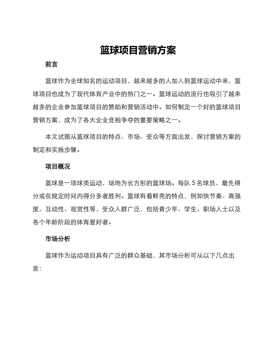 篮球项目营销方案_第1页