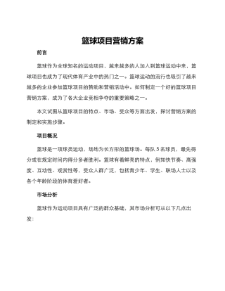 篮球项目营销方案