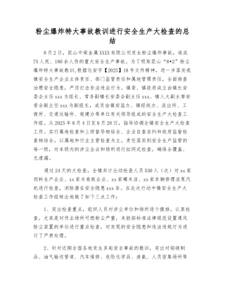 粉尘爆炸特大事故教训进行安全生产大检查的总结