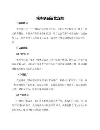 粮库项目运营方案