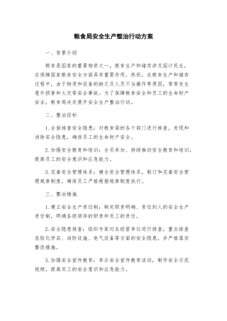 粮食局安全生产整治行动方案