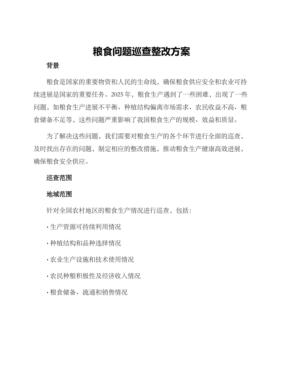 粮食问题巡查整改方案_第1页