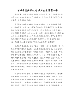 精准推进安标创建-提升企业管理水平