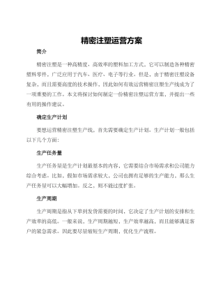 精密注塑运营方案