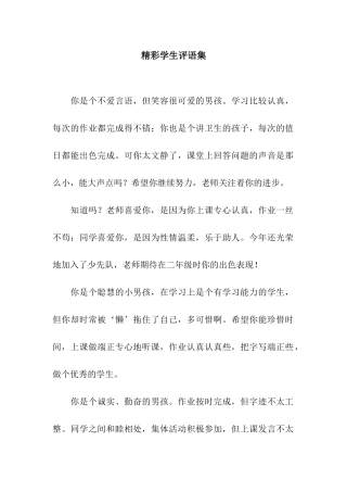 精彩学生评语集