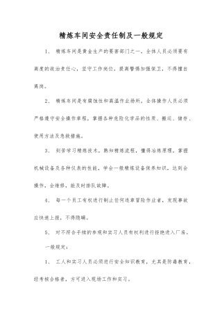 精炼车间安全责任制及一般规定