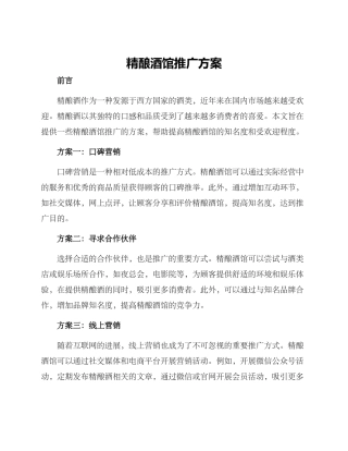 精酿酒馆推广方案