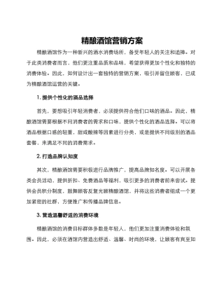 精酿酒馆营销方案