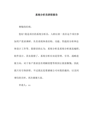 系统分析员辞职报告