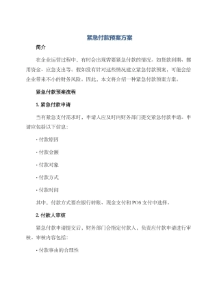 紧急付款预案方案