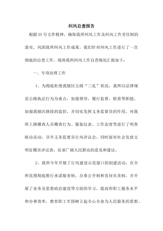 纠风自查报告