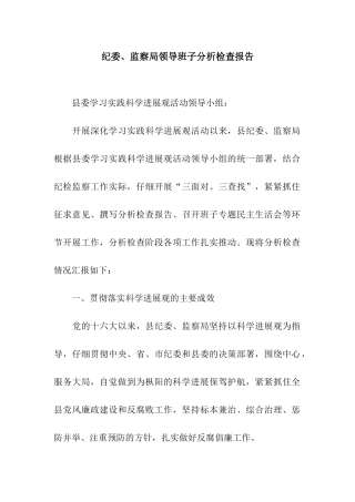 纪委、监察局领导班子分析检查报告