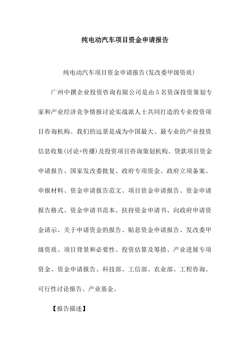 纯电动汽车项目资金申请报告_第1页