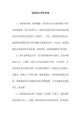 经典的小学生评语
