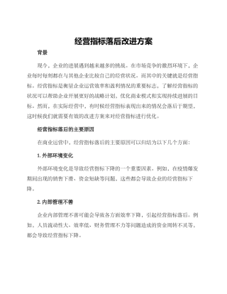 经营指标落后改进方案