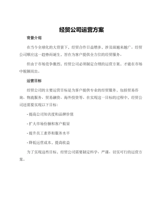 经贸公司运营方案