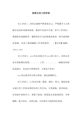 给转正员工的评语