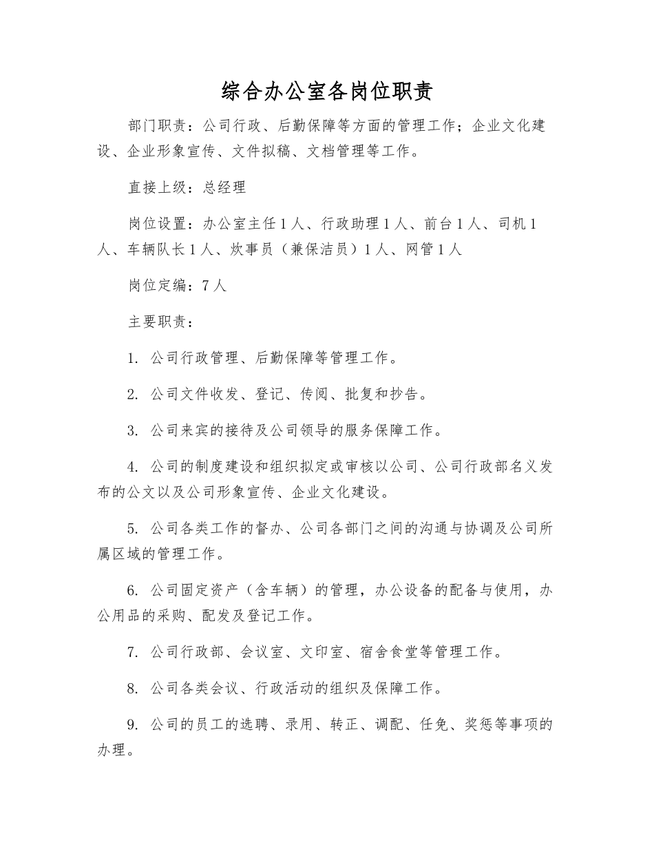 综合办公室各岗位职责_第1页