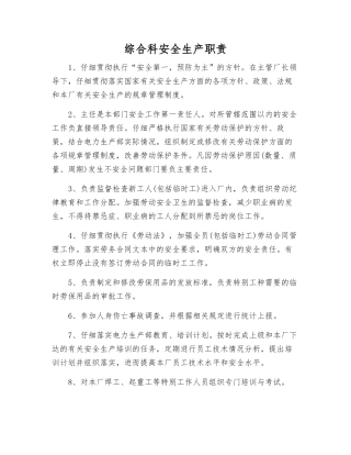 综合科安全生产职责