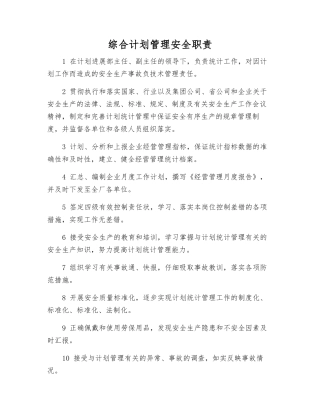 综合计划管理安全职责