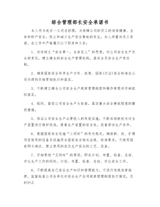 综合部长安全承诺书