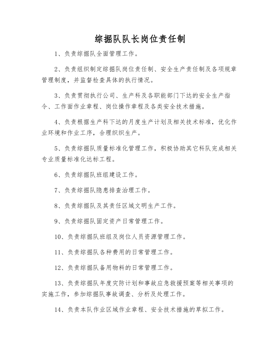 综掘队队长岗位责任制_第1页