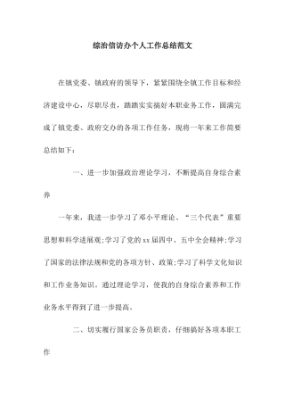 综治信访办个人工作总结范文