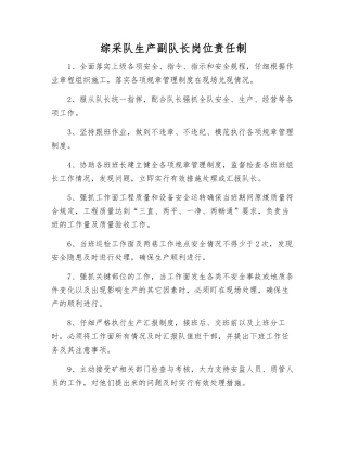 综采队生产副队长岗位责任制