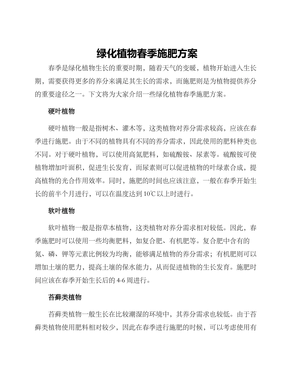 绿化植物春季施肥方案_第1页
