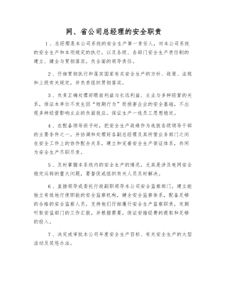 网、省公司总经理的安全职责