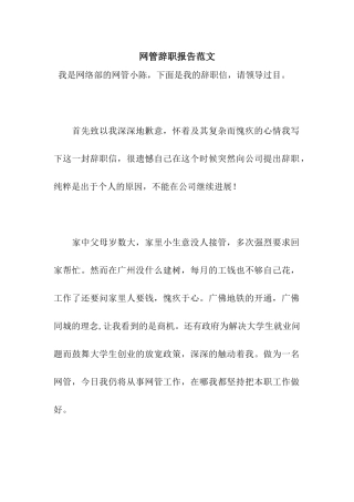 网管辞职报告范文