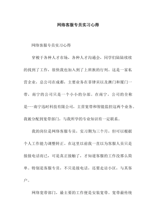 网络客服专员实习心得