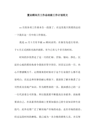 置业顾问月工作总结级工作计划范文