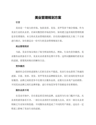 美业管理规划方案